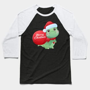 Cute Christmas T Rex Dinosaur With Santa Hat Baseball T-Shirt